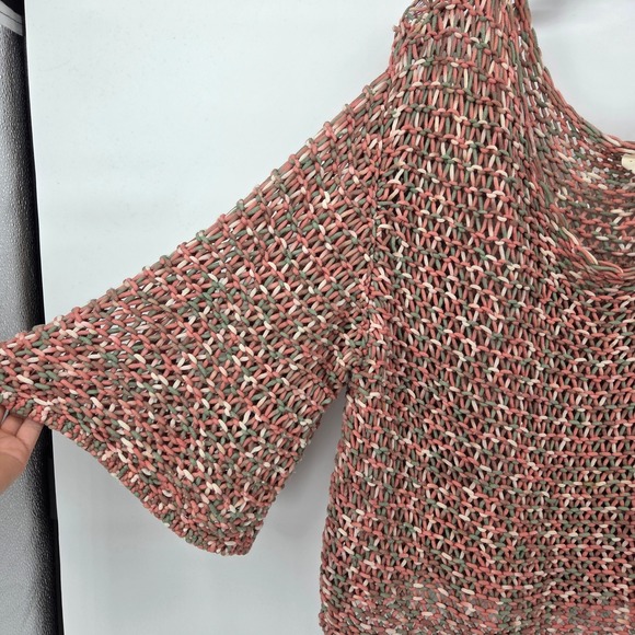 Moth Sweater Large Pink Green Open Weave Chunky Knit Boho Eclectic Anthropologie - Picture 2 of 8